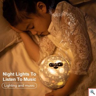 Περιστρεφόμενο LED Νυχτερινό Φωτιστικό, Προτζέκτορας 360º με 6 Slides / Σχέδια & Κουρδιστή Νανουρίστρα