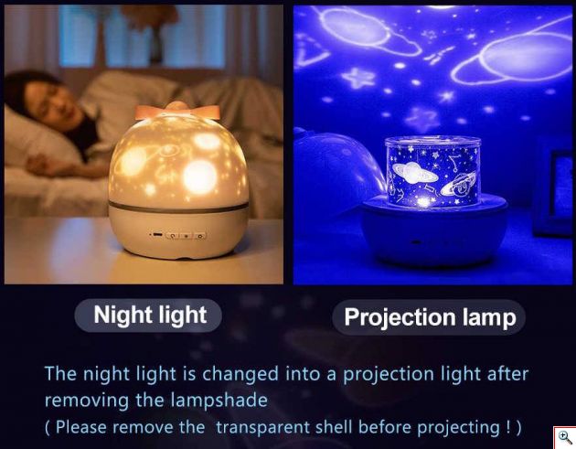 Περιστρεφόμενο LED Νυχτερινό Φωτιστικό, Προτζέκτορας 360º με 6 Slides / Σχέδια & Κουρδιστή Νανουρίστρα