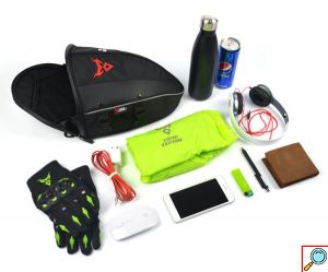 Carbon Σκληρός Σάκος Ουράς 11L Μηχανής / Μοτοσυκλέτας Motocentric & Τσαντάκι Ώμου με Ανακλαστικές Λωρίδες - Πράσινο Σήμα - Tail Bag