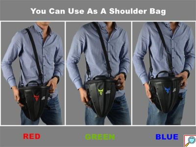 Carbon Σκληρός Σάκος Ουράς 11L Μηχανής / Μοτοσυκλέτας Motocentric & Τσαντάκι Ώμου με Ανακλαστικές Λωρίδες - Πράσινο Σήμα - Tail Bag