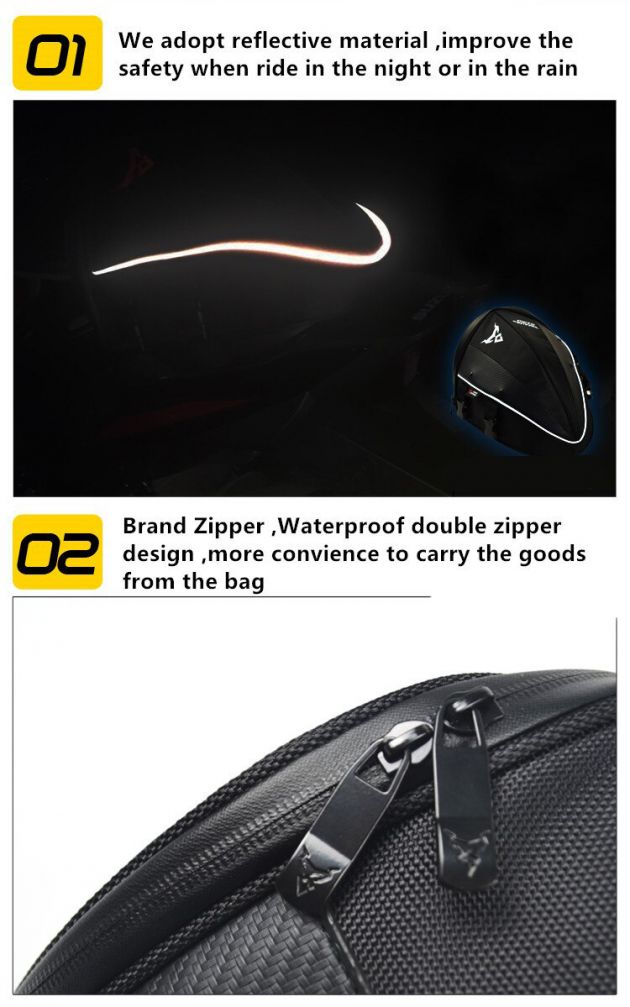 Carbon Σκληρός Σάκος Ουράς 11L Μηχανής / Μοτοσυκλέτας Motocentric & Τσαντάκι Ώμου με Ανακλαστικές Λωρίδες - Πράσινο Σήμα - Tail Bag