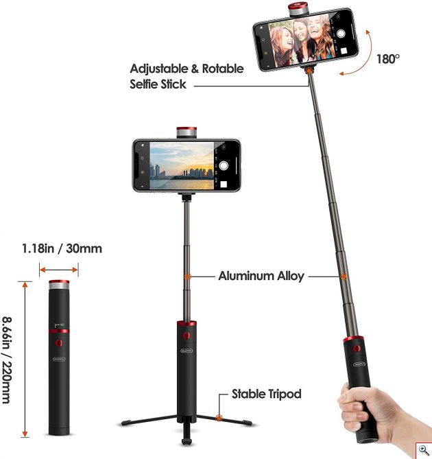 Ασύρματο Τρίποδο Selfie Stick με Φλας Φωτισμό Bluetooth - Wireless Remote Control EZRA