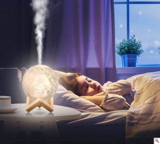 Φωτιστικό Moon Light & Υγραντήρας 15cm με 3 Χρωματισμούς LED Αφής - Led Light Humidifier