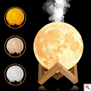 Φωτιστικό Moon Light & Υγραντήρας 15cm με 3 Χρωματισμούς LED Αφής - Led Light Humidifier