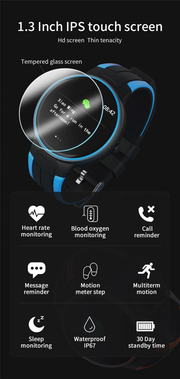 HD Αδιάβροχο Αθλητικό Ρολόι με Καρδιομετρητή, Πιεσόμετρο, Οξύμετρο, Μέτρηση Βημάτων, Ποιότητας Ύπνου - Activity Tracker Smart Watch