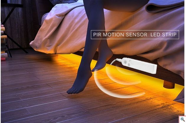 Ταινία LED με Ανιχνευτή Κίνησης 1.2m Μπλε - Λειτουργεί με Μπαταρίες - Blue Led Digital Bed Lighting
