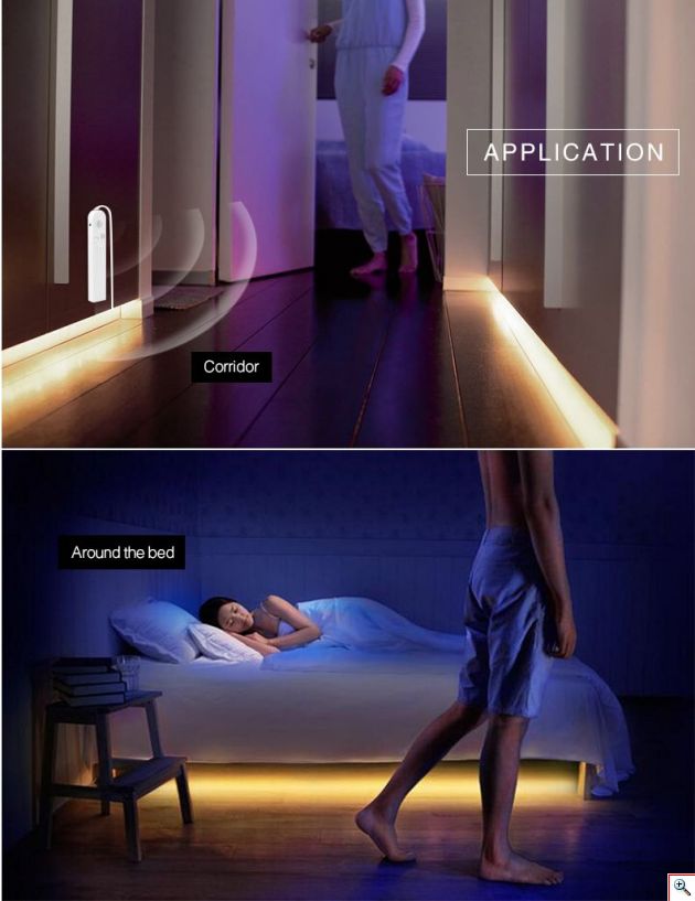Ταινία LED με Ανιχνευτή Κίνησης 1.2m Μπλε - Λειτουργεί με Μπαταρίες - Blue Led Digital Bed Lighting