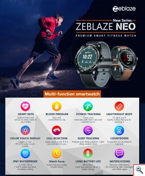 Αδιάβροχο Smartwatch με Οθόνη Αφής - Zeblaze® NEO 1.3inch Full-round Touch Screen Blood Pressure Heart Rate Monitor