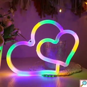 LED Επιτοίχιο Διακοσμητικό Φωτιστικό Neon με Τροφοδοσία USB ή Μπαταρίες με Σχέδιο Διπλή Καρδιά