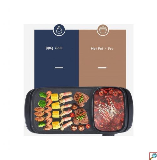 Αντικολλητικό Teppanyaki- Πλάκα Ψησίματος με Ρυθμιζόμενο Θερμοστάτη και Καπάκι Sokany 1600W 39εκ