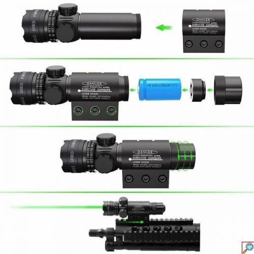 Επαναφορτιζόμενο Laser Σκόπευτρο για Ράγες Όπλου με Πράσινη Δέσμη Universal Συμβατότητα 532nm Μαύρο