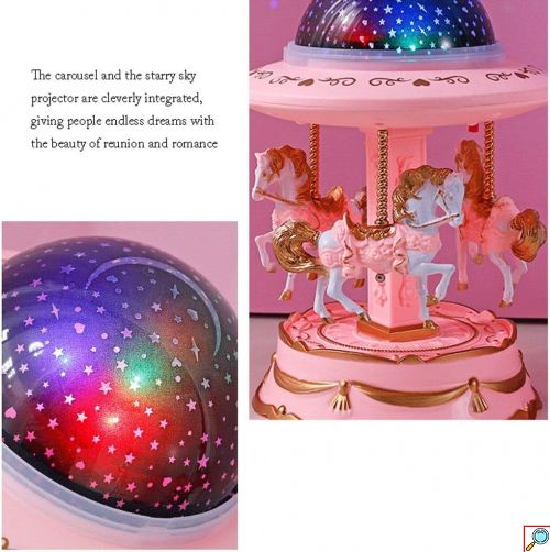 Περιστρεφόμενο Φωτιστικό Καρουζέλ με Μουσική και LED Προβολέα Έναστρου Ουρανού