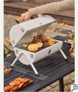 Φορητή Ψησταριά Με Κάρβουνα Με Καπάκι Λευκή 38x25cm