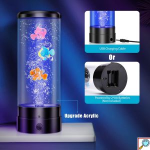 LED Επαναφορτιζόμενο Φωτιστικό Ενυδρείο με Νερό και Ψαράκια και Ρύθμιση 17 Χρωμάτων RGB Μέσω Κοντρόλ