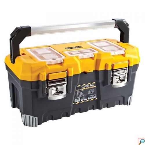 Στιβαρή Εργαλειοθήκη Βαρέως Τύπου με Λαβή Αλουμινίου, Θήκες,Χάρακα Και Μεταλλικά Κουμπώματα – Super Bag 22”