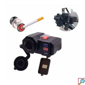 Αδιάβροχος Φορτιστής-Βολτόμετρο με Διπλή Θύρα USB για Μοτοσυκλέτα 12V Κόκκινος 