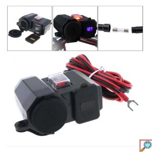 Αδιάβροχος Φορτιστής-Βολτόμετρο με Διπλή Θύρα USB για Μοτοσυκλέτα 12V Κόκκινος 