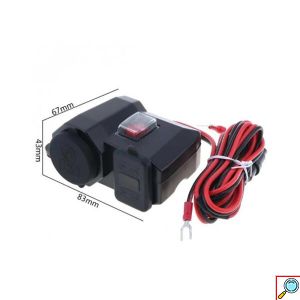 Αδιάβροχος Φορτιστής-Βολτόμετρο με Διπλή Θύρα USB για Μοτοσυκλέτα 12V Κόκκινος 