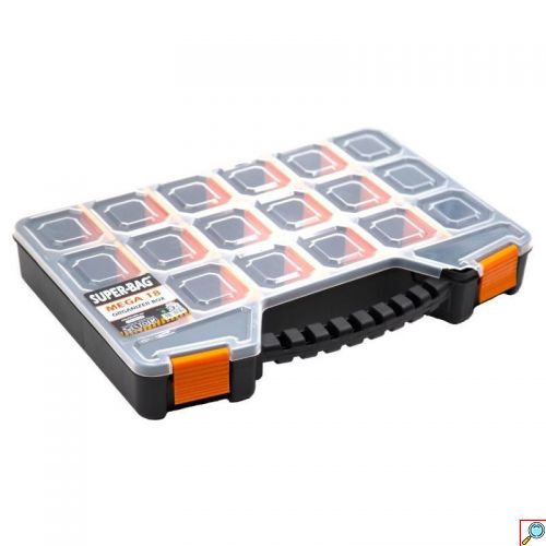 Mega Ταμπακιέρα Εργαλείων-Κουτί Αποθήκευσης 18 Θέσεων με Ρυθμιζόμενα Χωρίσματα Μαύρη 42×29.5×6εκ