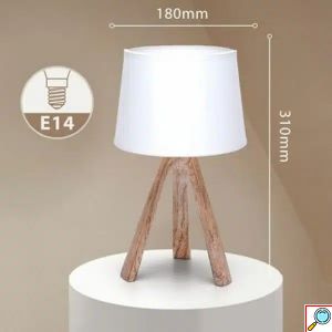 Μοντέρνο Επιτραπέζιο Φωτιστικό – Πορτατίφ για Ντουί E14 40W με Λευκό Καπέλο και Ξύλινη Βάση Aigostar