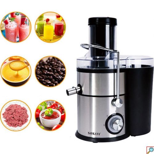 Πολυμήχανη Sokany 4 σε 1 – Αποχυμωτής, Μπλέντερ, Κρεατομηχανή, Μύλος Καφέ Χωρητικότητας 3 Λίτρα με 2 Ταχύτητες 1000W Inox Ασημί