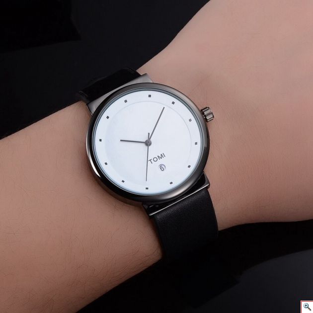Ανδρικό Ρολόι TOMI - Leather Casual Analog Watch For Men Μαύρο