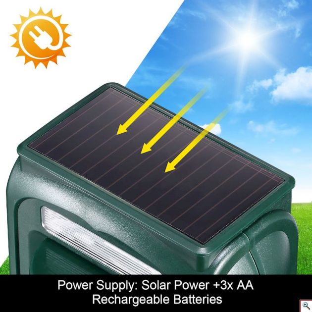 Αδιάβροχο Ηλιακό Απωθητικό 5 Προγραμμάτων Τρωκτικών, Σκύλων, Αλεπούδων, Πουλιών με Αισθητήρα Κίνησης, Φλας Φωτισμό Απώθησης, Ρυθμιζόμενα Προγράμματα & Ευαισθησία - Εντομοαπωθητικό Εξωτερικού Χώρου Κήπου