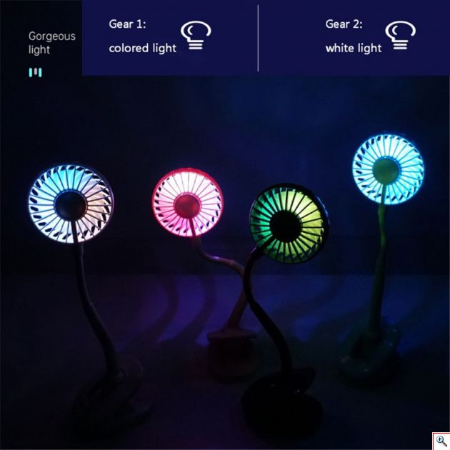 Επαναφορτιζόμενος Ανεμιστήρας με Led, Κλιπ και Αρωματοθεραπεία
