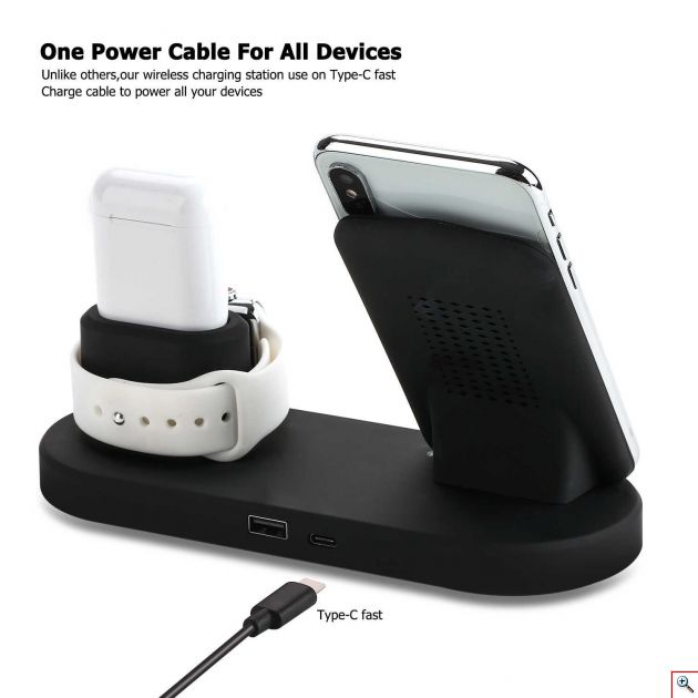 Ασύρματη Βάση Φόρτισης 4 σε 1 - Charging Station for Apple iPhone, iWatch, Earpods & USB
