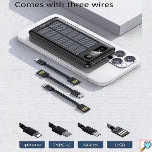 Awei Ηλιακά Επαναφορτιζόμενο Power Bank - Μπαταρία Φορτιστής 10000mAh με Διπλό LED Φακό, LED Ένδειξη Μπαταρίας, 2 Θύρες USB & 3 Καλώδια Φόρτισης