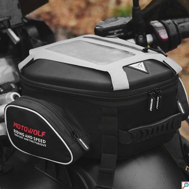 Τσάντα Ρεζερβουάρ Μοτοσικλέτας 10L με Αδιάβροχη Θήκη Κινητού Motowolf Μαύρο