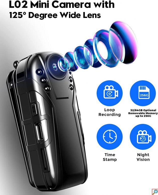 Mini Κρυφή Κάμερα με Κλιπ 1080p, Υπέρυθρη Νυχτερινή Λήψη & Ευρυγώνιο Φακό 125° - Compact Camera