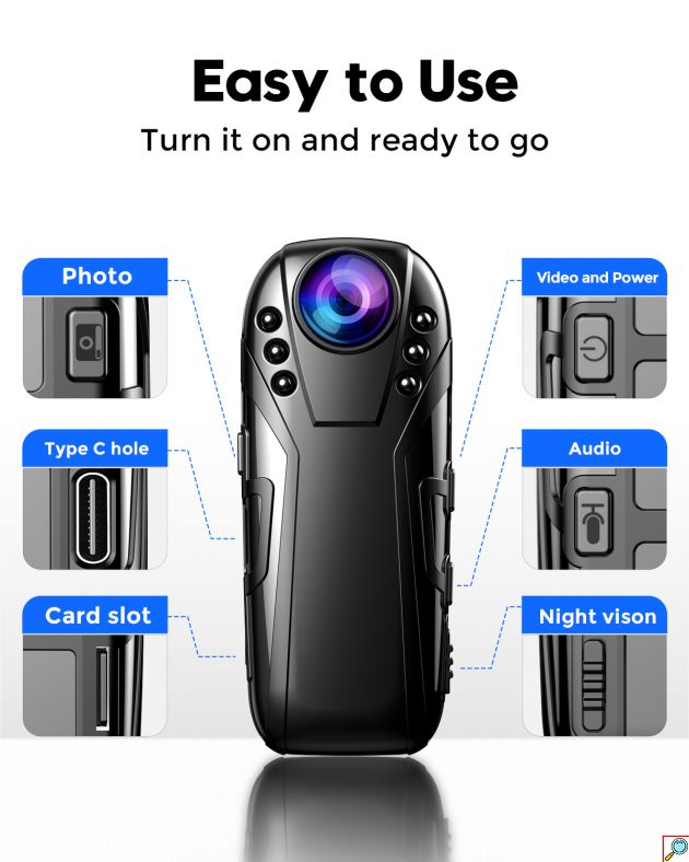 Mini Κρυφή Κάμερα με Κλιπ 1080p, Υπέρυθρη Νυχτερινή Λήψη & Ευρυγώνιο Φακό 125° - Compact Camera