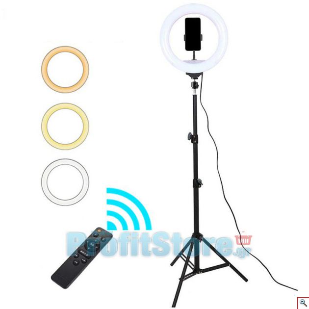 Επαγγελματικό Τηλεχειριζόμενο Φωτογραφικό Φωτιστικό Δαχτυλίδι 30cm Rounded Ring Lamp LED Light 3200-5600K Φωτισμό, 10 Dimmer, Τρίποδο, Βάση για Κινητό