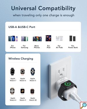 Πολυλειτουργικός Φορτιστής 3 σε 1 με Ασύρματη Φόρτιση, Θύρα USB-A & Θύρα USB-C 20W Power Delivery Panel Λευκός