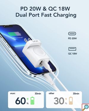 Πολυλειτουργικός Φορτιστής 3 σε 1 με Ασύρματη Φόρτιση, Θύρα USB-A & Θύρα USB-C 20W Power Delivery Panel Λευκός