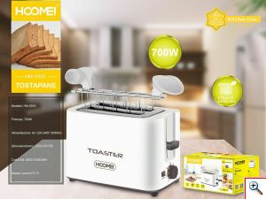 Φρυγανιέρα 2 Θέσεων 700W με 7 Επίπεδα Ψησίματος Λευκή Hoomei HM-5935