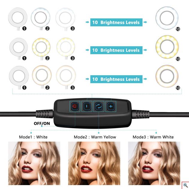 Επαγγελματικό Φωτογραφικό Φωτιστικό Δαχτυλίδι Ring Lamp Light LED USB 25,5cm με 3 Χρώματα Φωτισμού, Dimmer, Μεγάλο Τρίποδο & Βάση για Κάμερα ή Κινητό