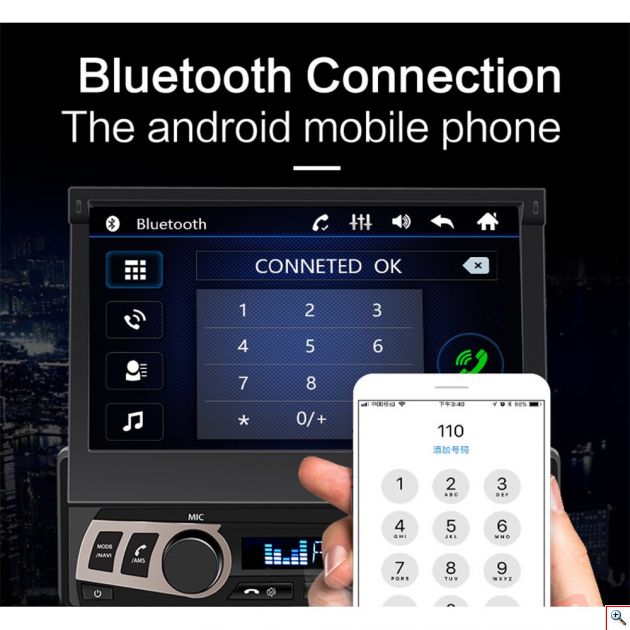 Ηχοσύστημα Multimedia Αυτοκινήτου Bluetooth 1 DIN με TFT Οθόνη Αφής 7in MP4, MP3, USB, SD, AUX, MIC, TV, Camera in & Subwoofer Out