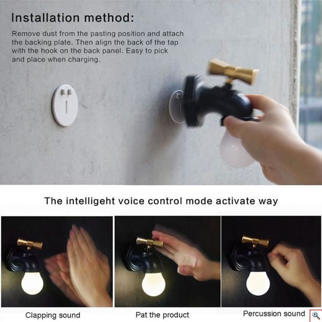 Mini LED Νυχτερινός Φωτισμός Τοίχου USB Επαναφορτιζόμενο σε Σχήμα Βρύσης