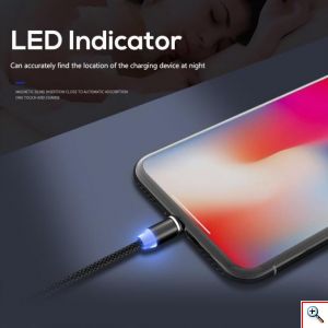 Μαγνητικό Καλώδιο Γρήγορης Φόρτισης 360° USB-A 3 σε 1 Lightning - USB-C - MicroUSB με Καλώδιο που δεν Μπλέκεται 1m & LED Ένδειξη Φόρτισης