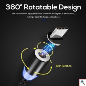 Μαγνητικό Καλώδιο Γρήγορης Φόρτισης 360° USB-A 3 σε 1 Lightning - USB-C - MicroUSB με Καλώδιο που δεν Μπλέκεται 1m & LED Ένδειξη Φόρτισης