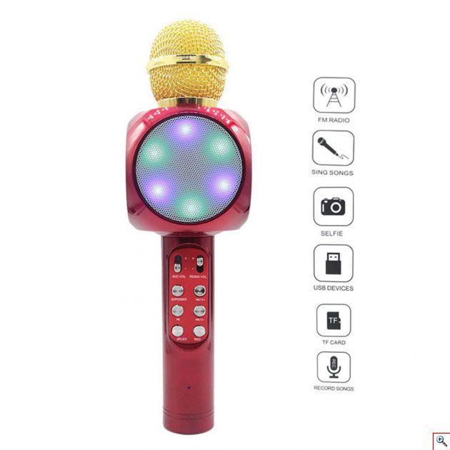 Ασύρματο Bluetooth Mικρόφωνο KARAOKE Hχείο Mp3 Player - WSTER Wireless Microphone Speaker Κόκκινο