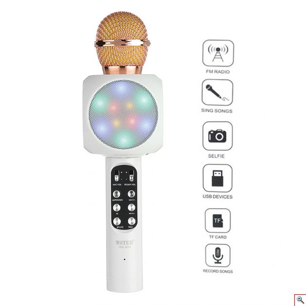 Ασύρματο Bluetooth Mικρόφωνο KARAOKE Hχείο Mp3 Player - WSTER Wireless Microphone Speaker Λευκό