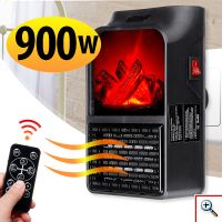 Μίνι Τζάκι Αερόθερμο με Εφέ Φλόγας 900Watt - Σόμπα Πρίζας με Θερμοστάτη, Χρονοδιακόπτη, LED Οθόνη & Τηλεχειριστήριο - Flame Heater