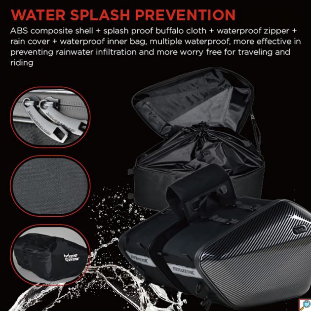 Σετ Carbon Σκληρές Πλαϊνές Βαλίτσες Σαμάρια Motocentric 60L (2x 30L) Μηχανής - Μοτοσυκλέτας με Αντικλεπτικές TSA Κλειδαριές, Αδιάβροχο Κάλυμμα - Τσάντες Saddle Bags