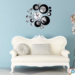 Ρολόι Τοίχου Αυτοκόλλητο 3D DIY Καθρέπτης Μαύρο