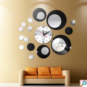 Ρολόι Τοίχου Αυτοκόλλητο 3D DIY Καθρέπτης Μαύρο