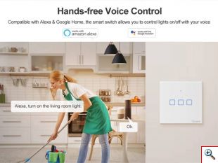 Έξυπνος Διακόπτης Τοίχου WiFi για Φώτα SONOFF T0EU 1C TX - Google Home, Alexa – Λευκό