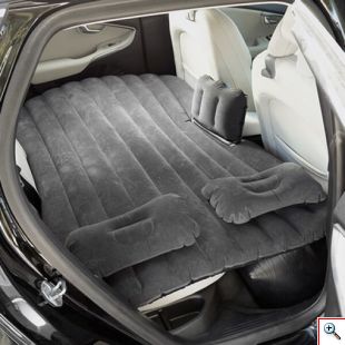 Φουσκωτό Στρώμα Αυτοκινήτου με Τρόμπα 12V & Κιτ Επισκευής για το Πίσω Κάθισμα - Κρεβάτι Οχήματος Ταξιδιού Μαύρο 